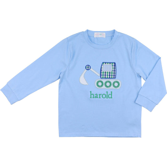 Blue Knit Applique Excavator Shirt