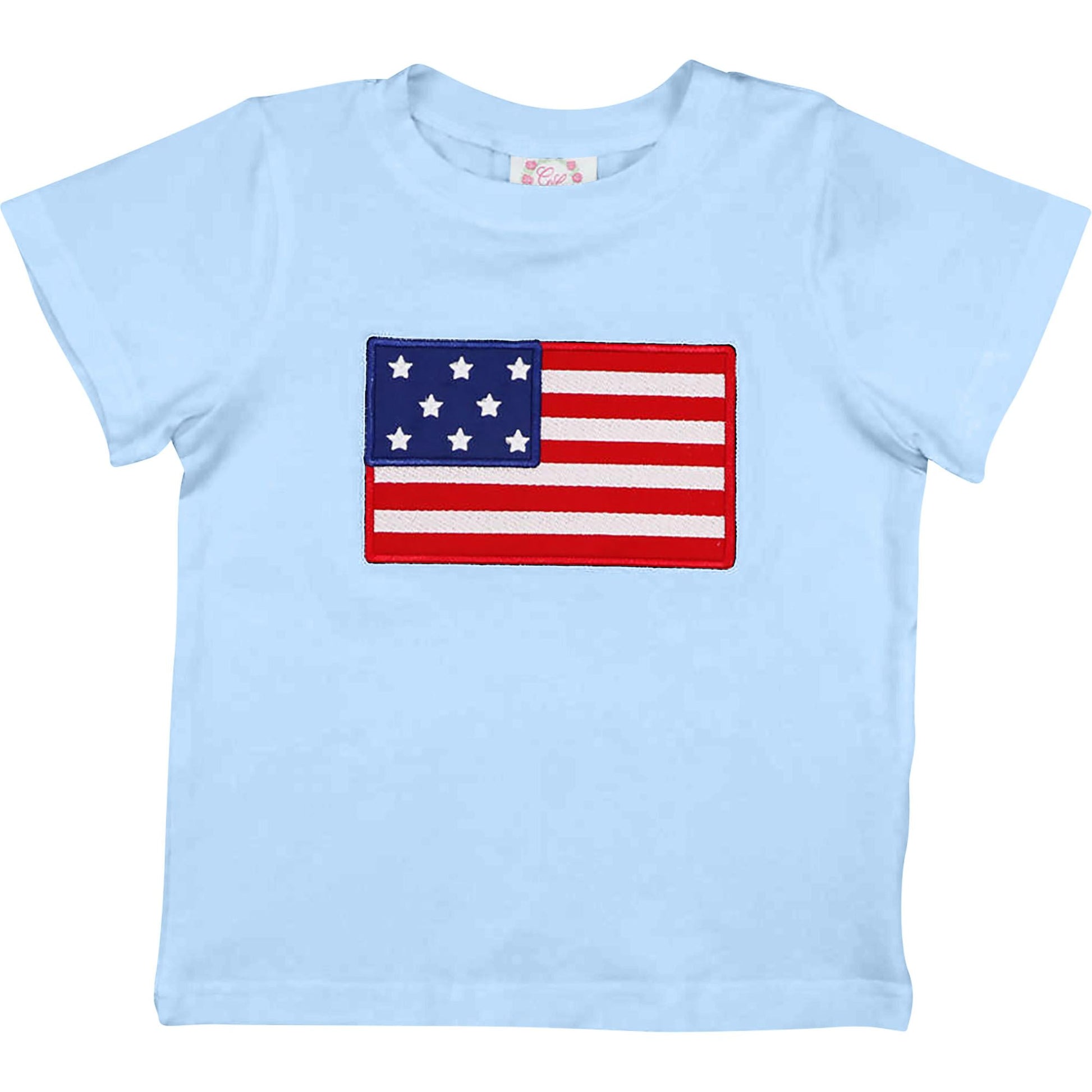 Blue Knit Applique Flag Shirt