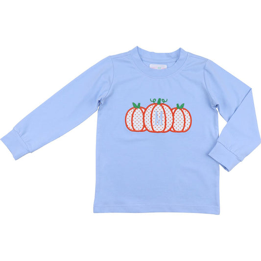 Blue Knit Applique Pumpkins Shirt