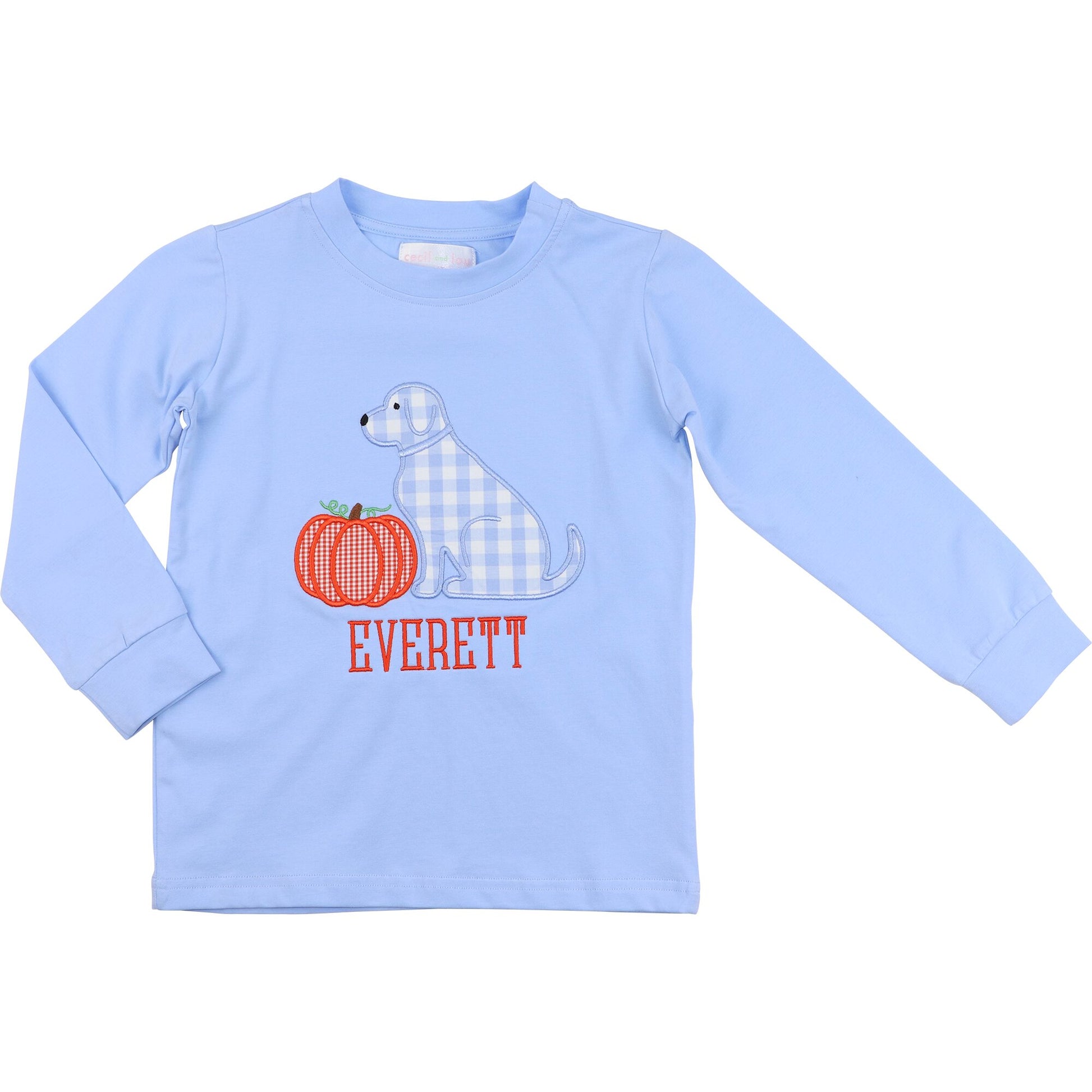 Blue Knit Applique Puppy And Pumpkin Shirt