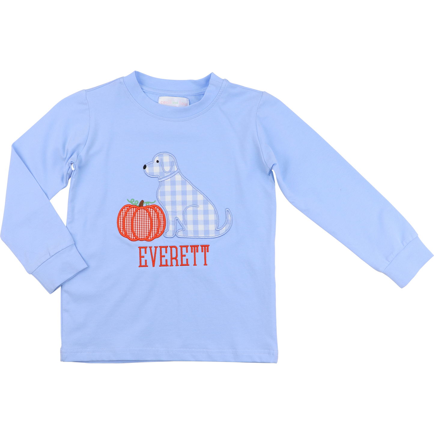 Blue knit applique puppy and pumpkin shirt 