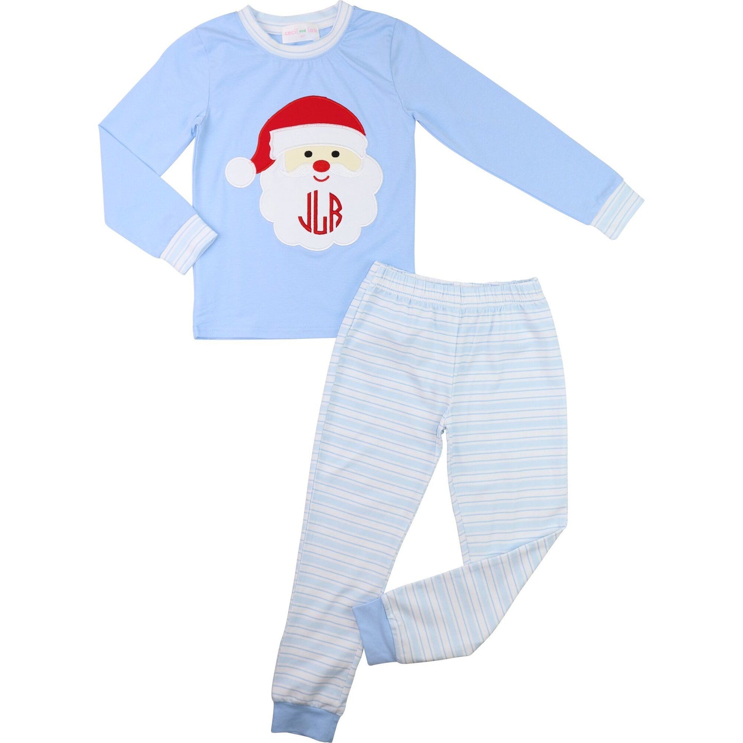 Blue Knit Applique Santa Pajamas