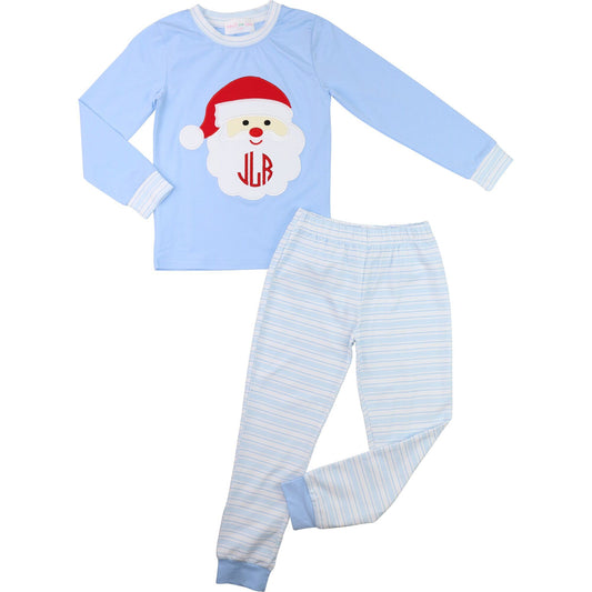 Blue Knit Applique Santa Pajamas