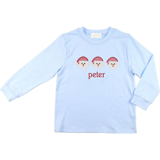 Blue Knit Applique Santa Shirt