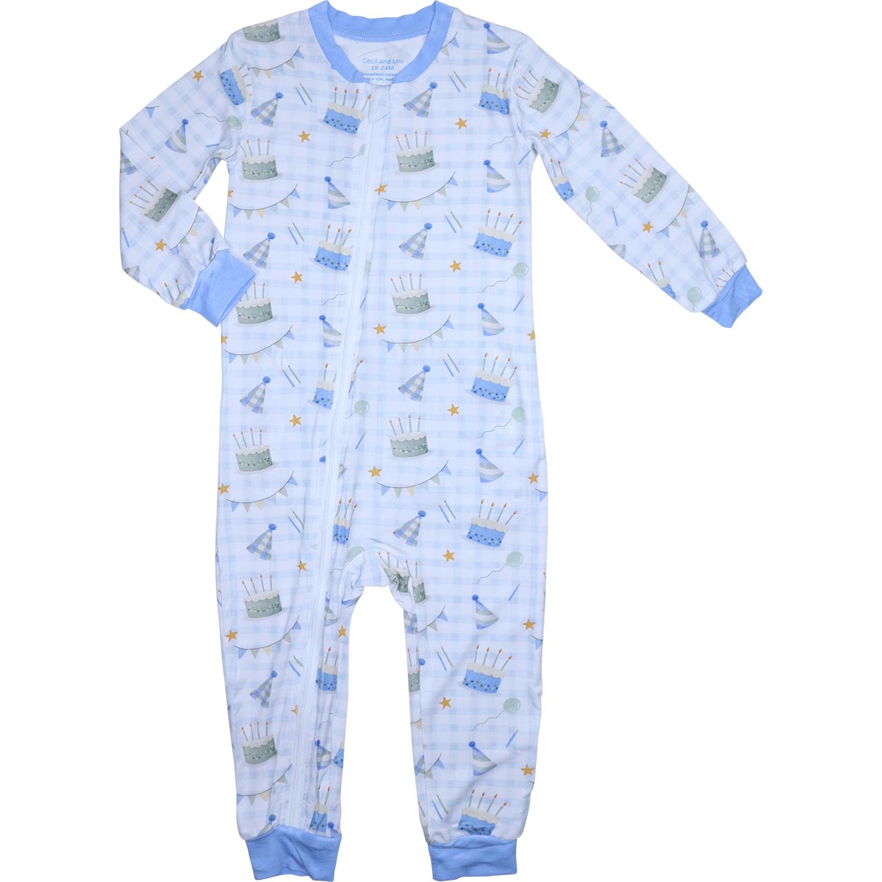 Blue Knit Birthday Zipper Pajamas