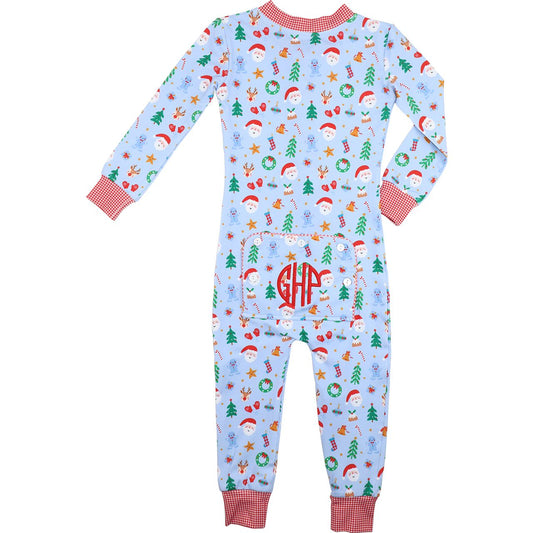Blue Knit Christmas Zipper Pajamas