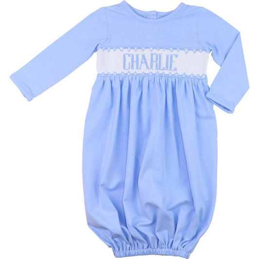 Blue Knit Custom Smocked Baby Gown