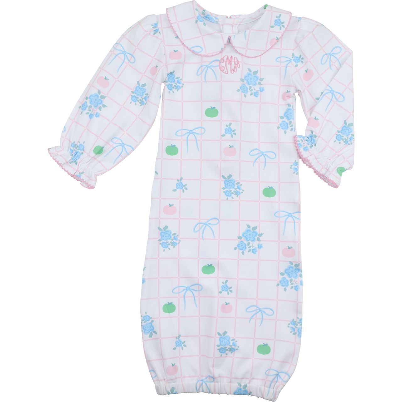 Blue knit floral pumpkin baby gown
