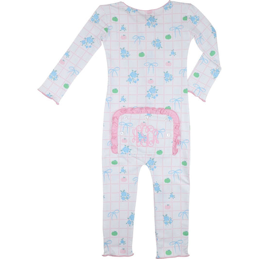 zipper pajama with floral and pumpkin design on a white background