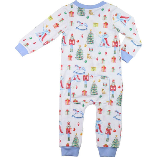 Blue Knit Holiday Nutcracker Zipper Pajamas