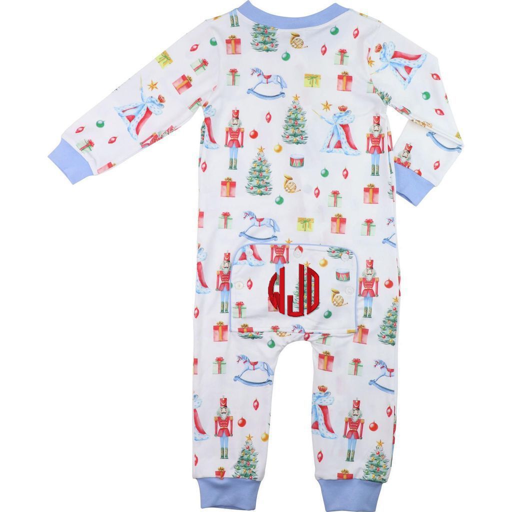 Blue Knit Holiday Nutcracker Zipper Pajamas