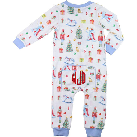 Blue Knit Holiday Nutcracker Zipper Pajamas