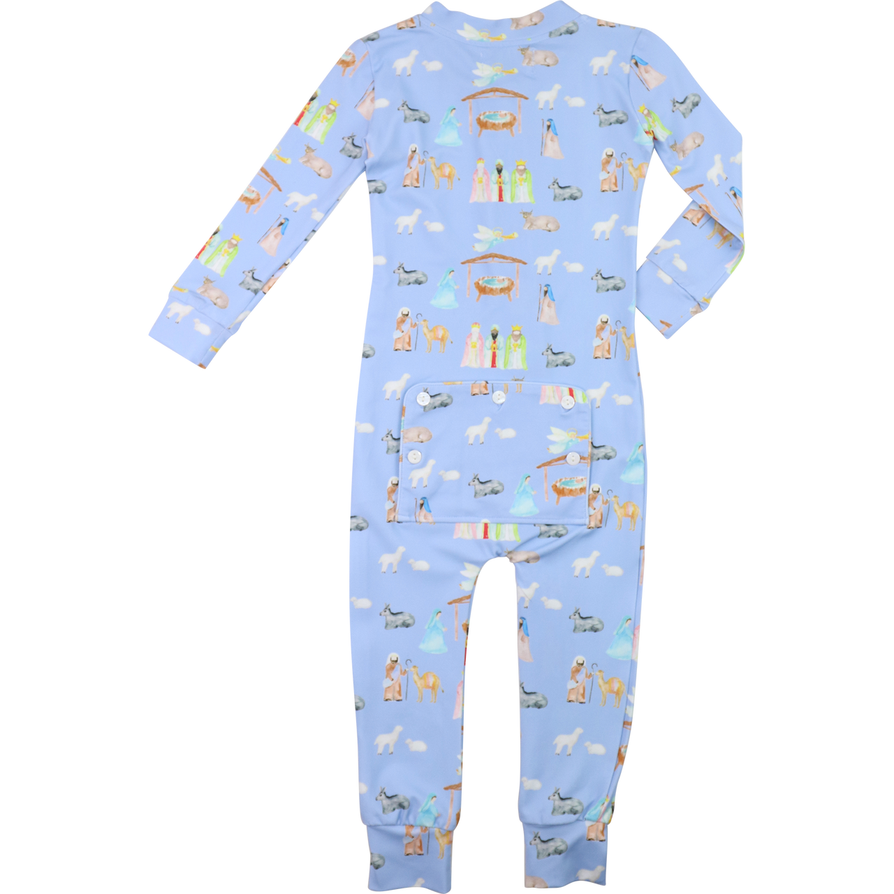 Blue Knit Nativity Scene Zipper Pajamas