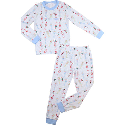 Blue Knit Nutcracker And Candy Cane Pajamas