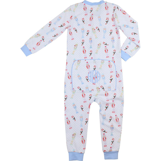 Blue Knit Nutcracker And Candy Cane Zipper Pajamas