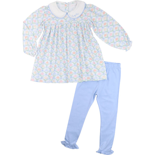 Blue Knit Pumpkin And Bows Legging Set