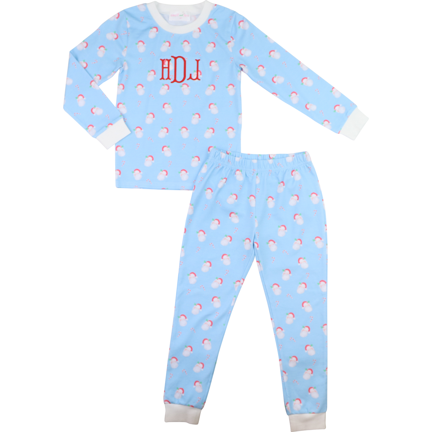 Blue Knit Santa And Candy Cane Pajamas