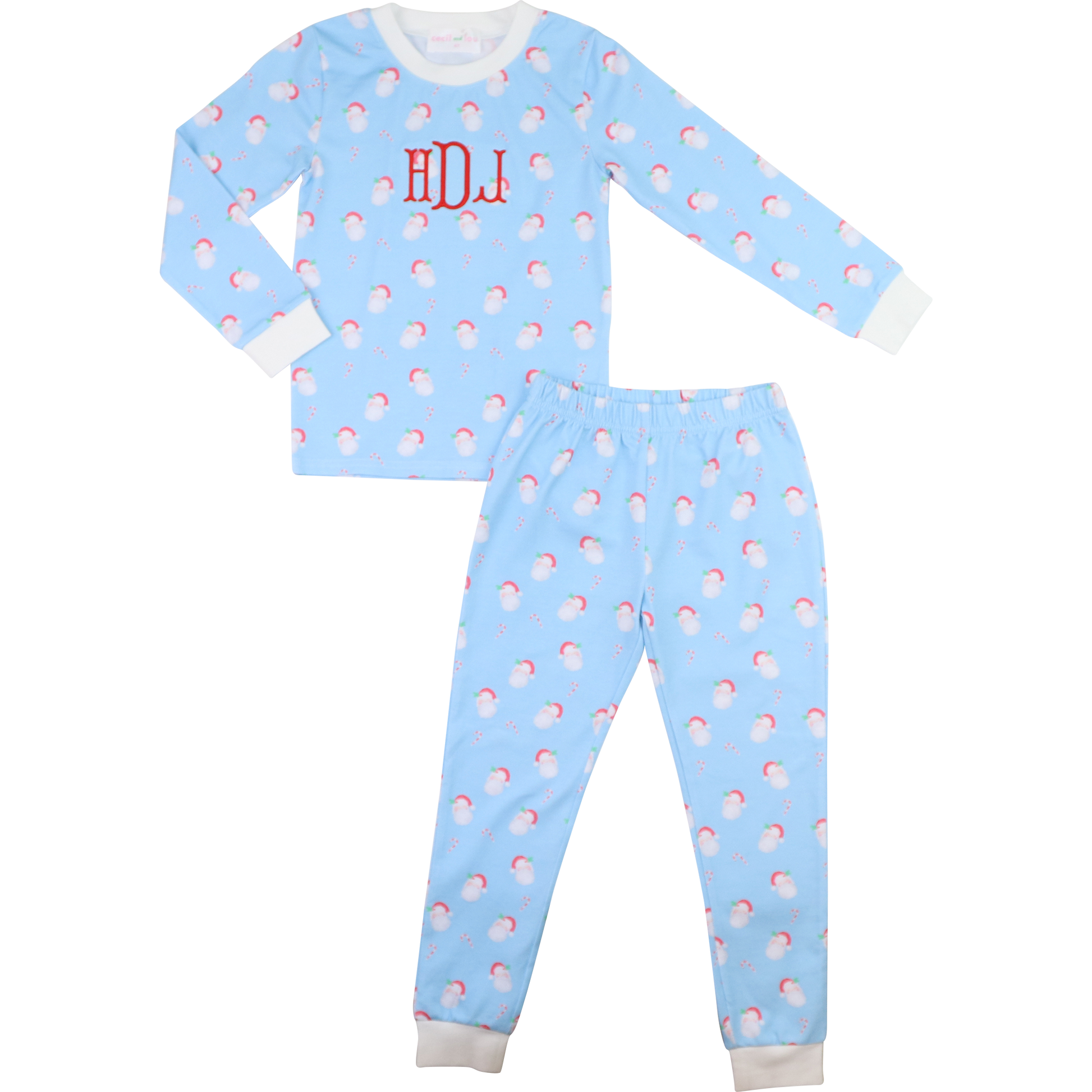 Blue Knit Santa And Candy Cane Pajamas