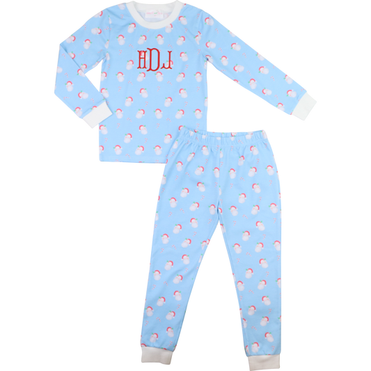Blue Knit Santa And Candy Cane Pajamas