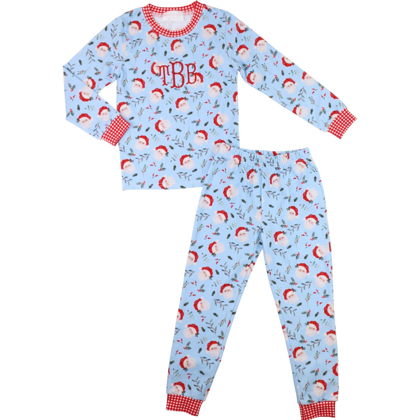 Blue Knit Santa And Holly Pajamas