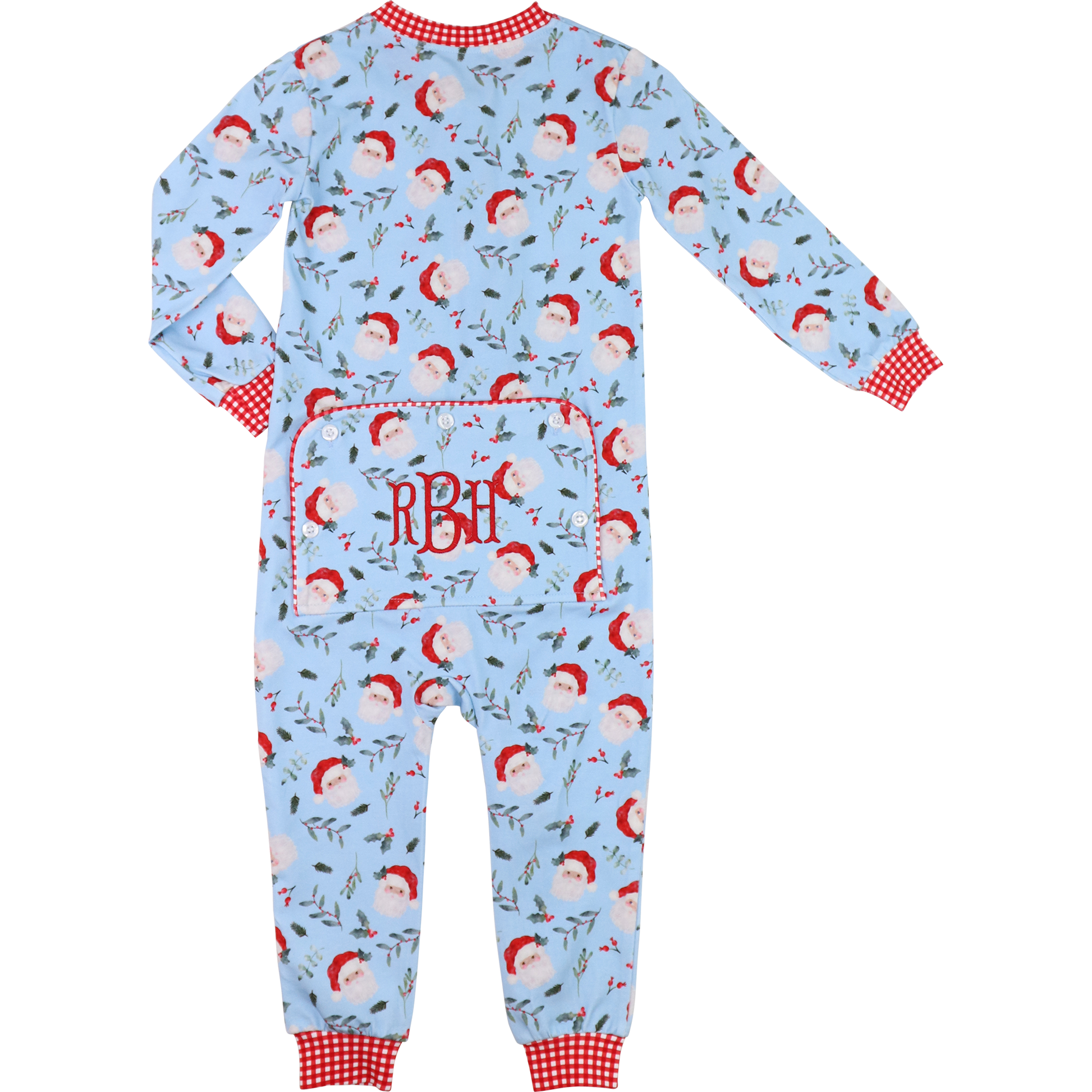Blue Knit Santa And Holly Zipper Pajamas