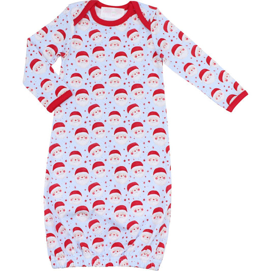 Blue Knit Santa Print Baby Gown