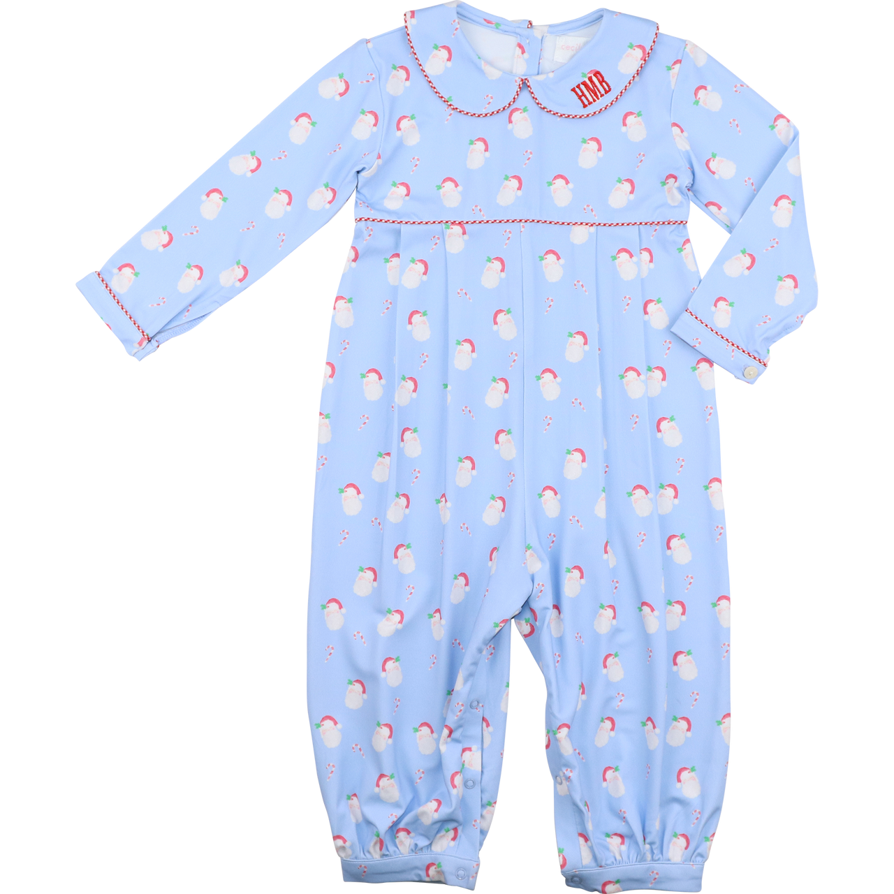 Blue Knit Santa Print Long Romper
