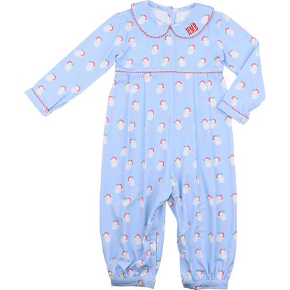 Blue Knit Santa Print Long Romper