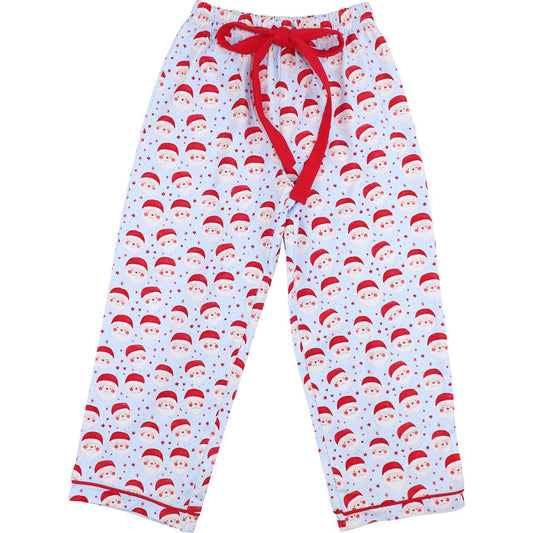 Blue Knit Santa Print Pajama Pants