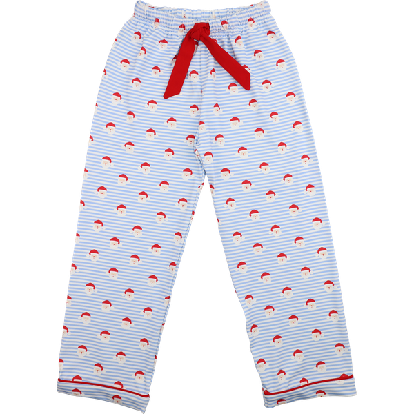 Blue Knit Santa Print Pajama Pants