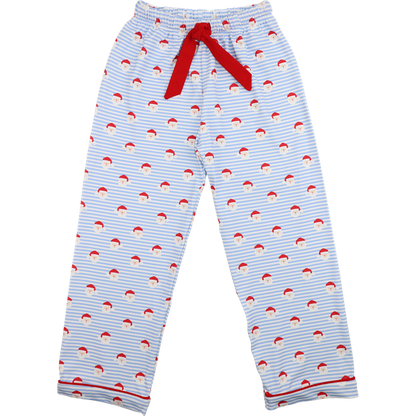 Blue Knit Santa Print Pajama Pants