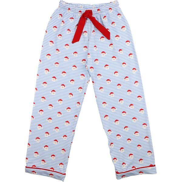 Blue Knit Santa Print Pajama Pants