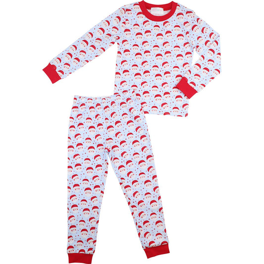 Blue Knit Santa Print Pajamas
