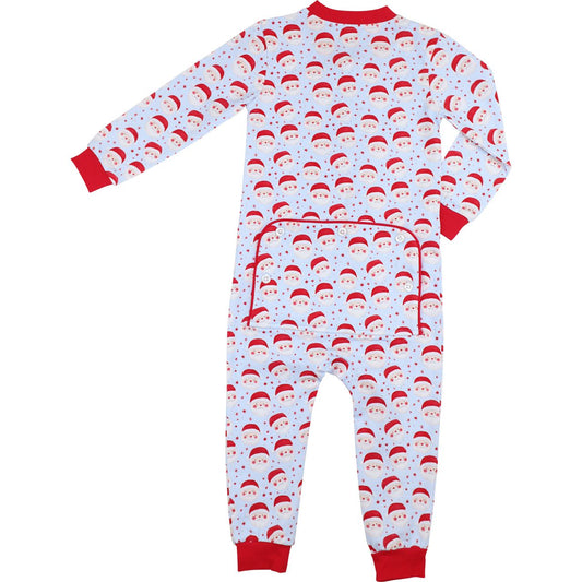 Blue Knit Santa Print Zipper Pajamas