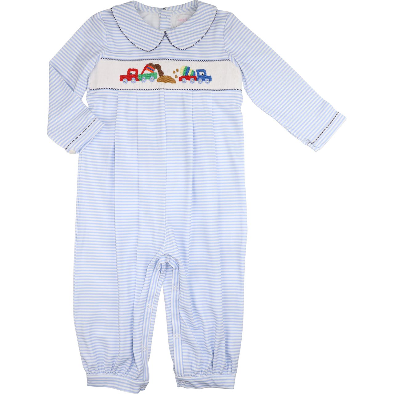 Blue Knit Smocked Diggers Long Romper