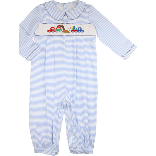 Blue Knit Smocked Diggers Long Romper