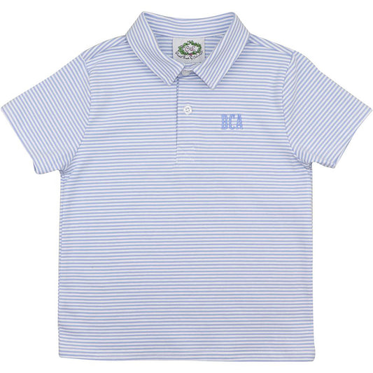 Blue Knit Striped Polo Shirt