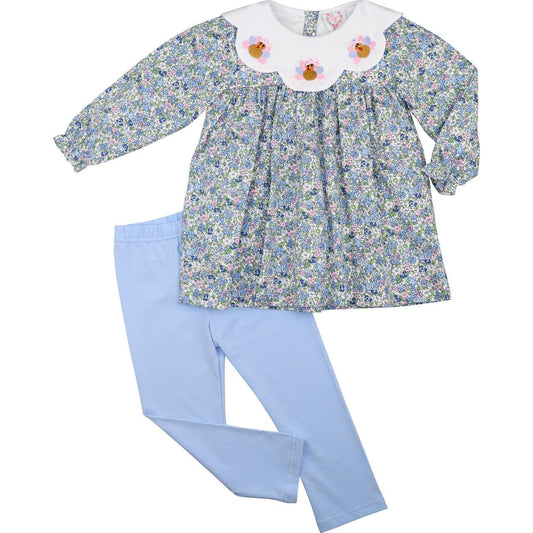 Blue Liberty Floral Embroidered Turkey Legging Set