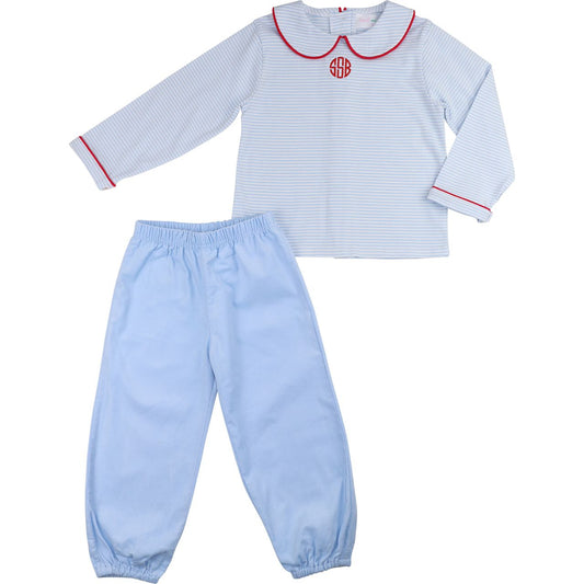 Blue Mini Stripe Ankle Pant Set