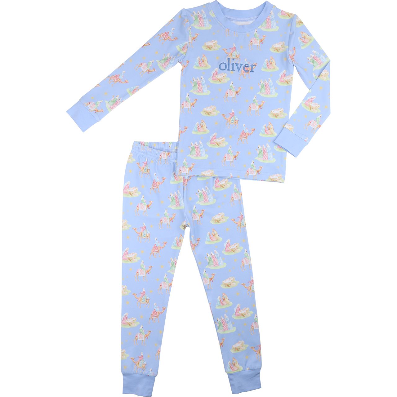 Blue Nativity Scene Knit Pajamas