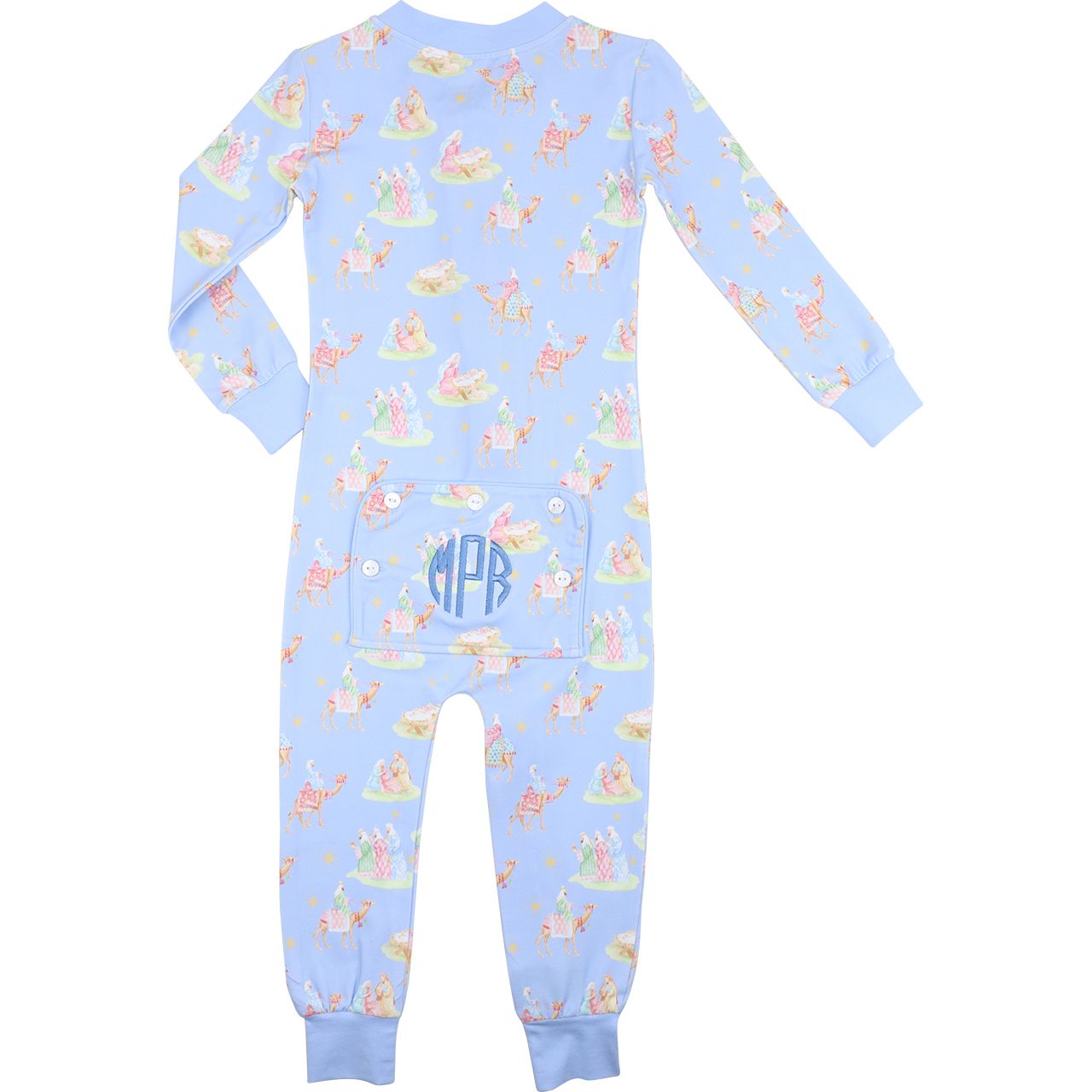 Blue Nativity Scene Knit Zipper Pajamas