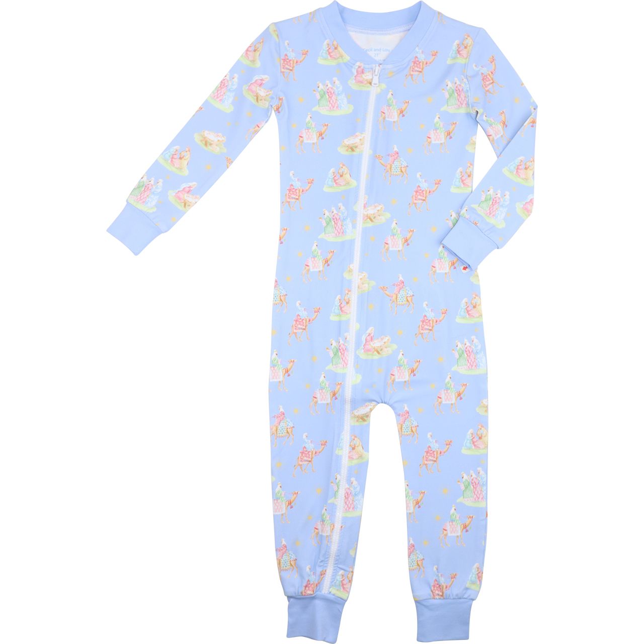 Blue Nativity Scene Knit Zipper Pajamas