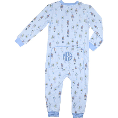 Blue Nutcracker Print Knit Zipper Pajamas