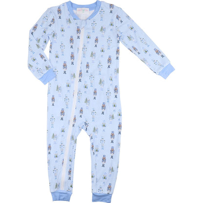 Blue Nutcracker Print Knit Zipper Pajamas