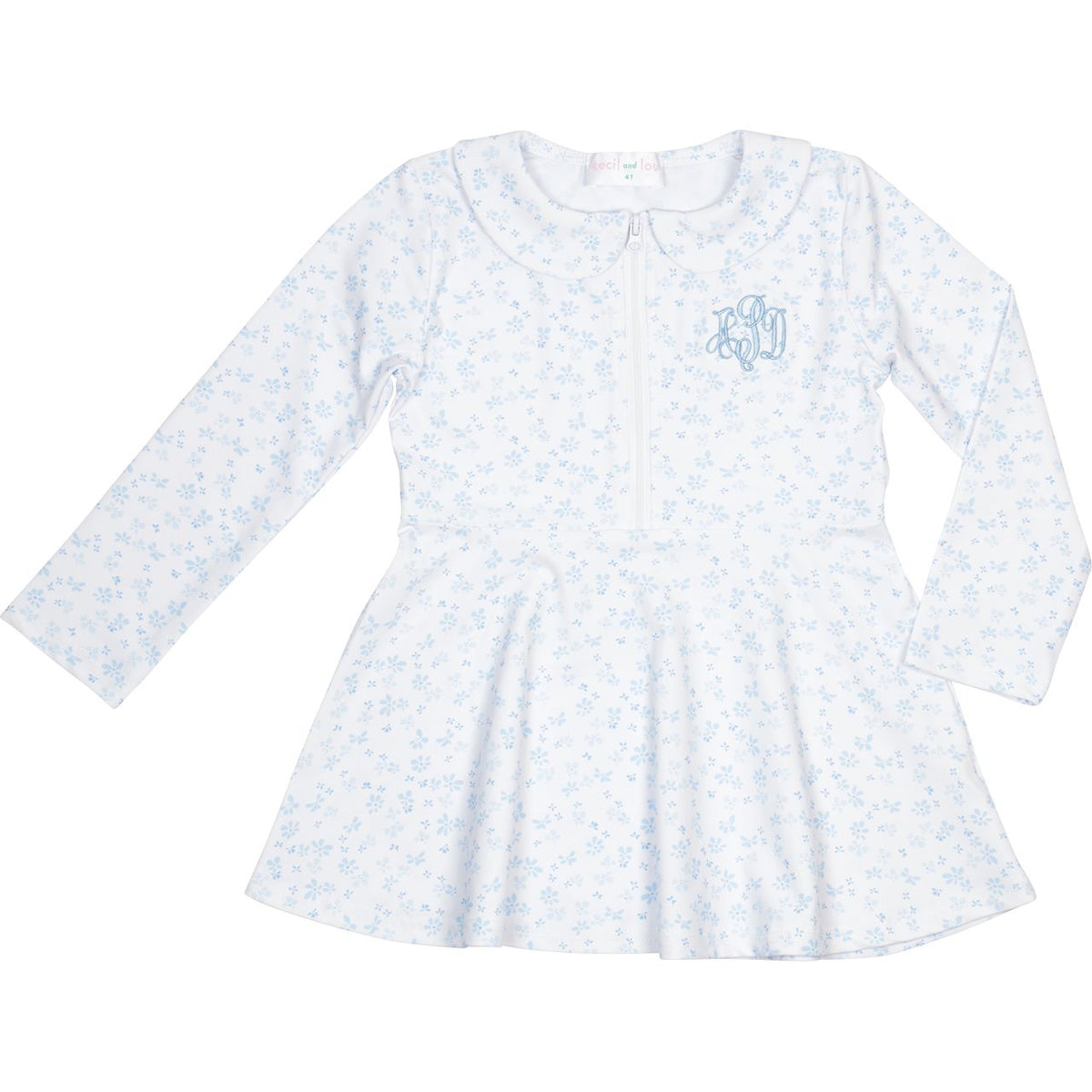 Blue Petite Floral Zipper Lycra Tennis Dress