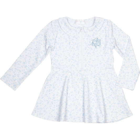 Blue Petite Floral Zipper Lycra Tennis Dress