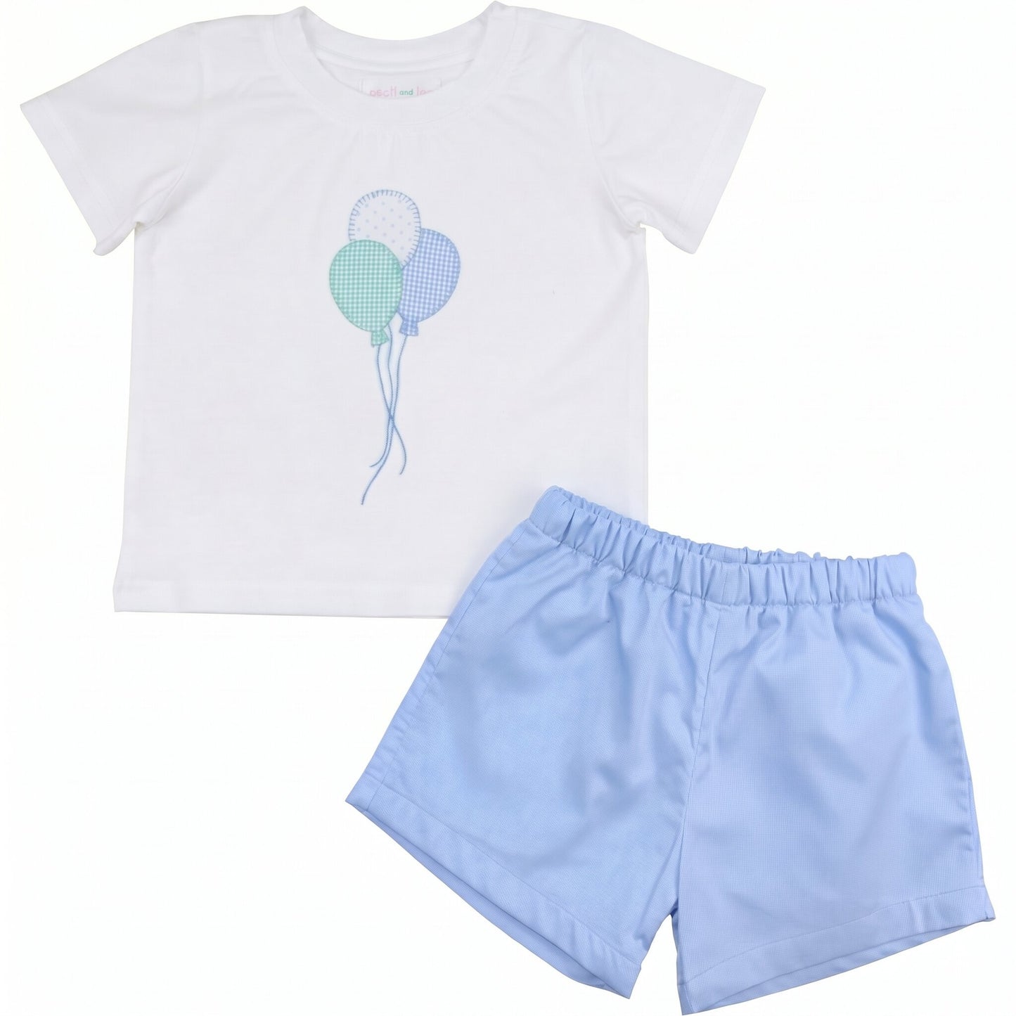 Blue Pique Birthday Balloons Short Set