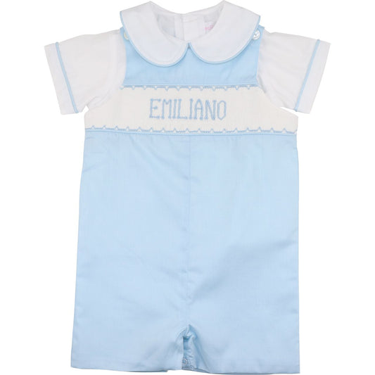 Blue Pique Custom Smocked Jon Jon Set