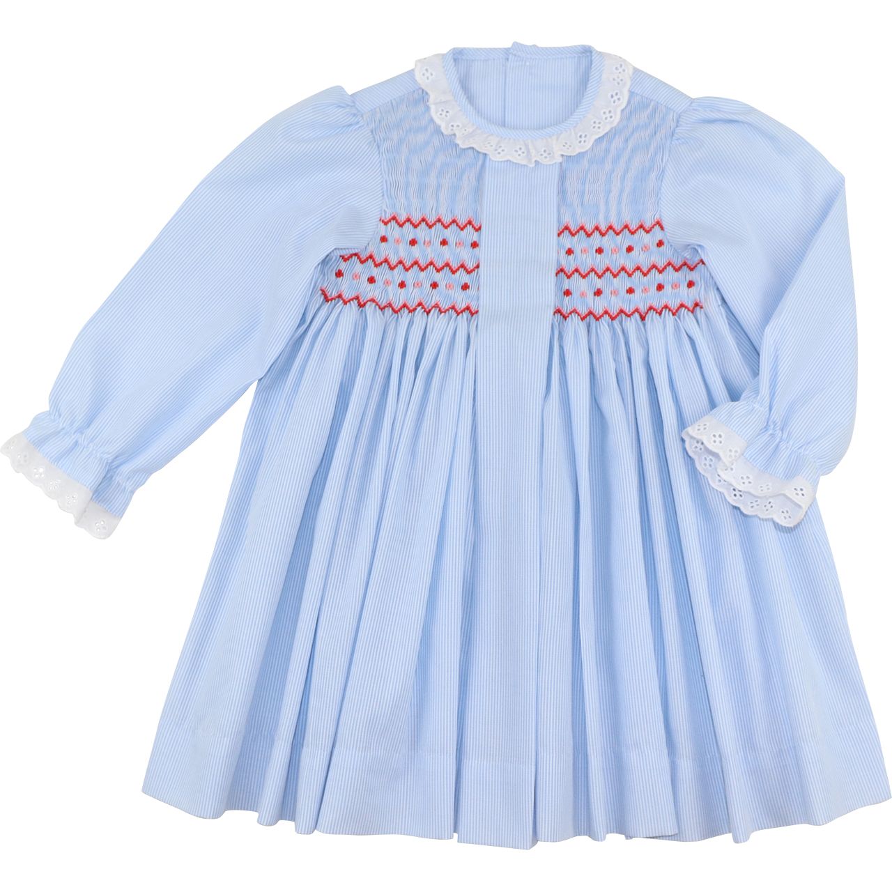 Blue Pique Geometric Smocked Dress