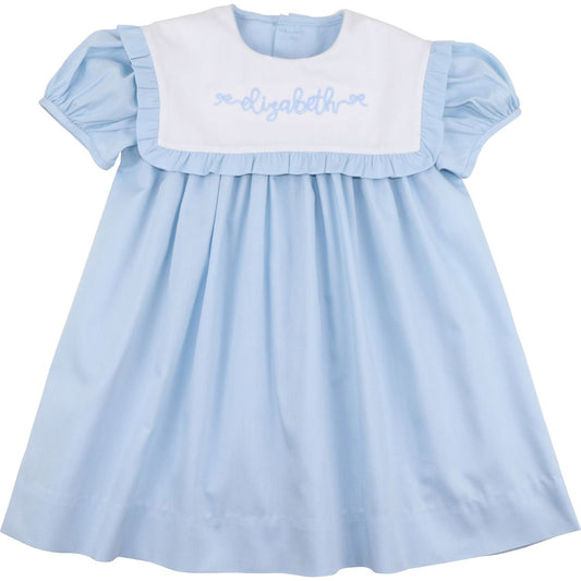 Blue Pique Square Collar Dress